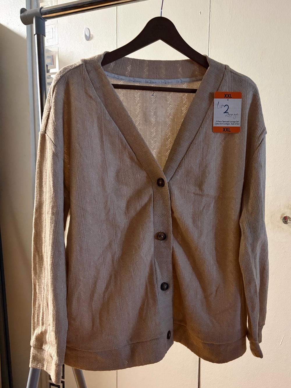 Live2Lounge NWT Relaxed Knit Tan Button-Front V-Neck Cardigan